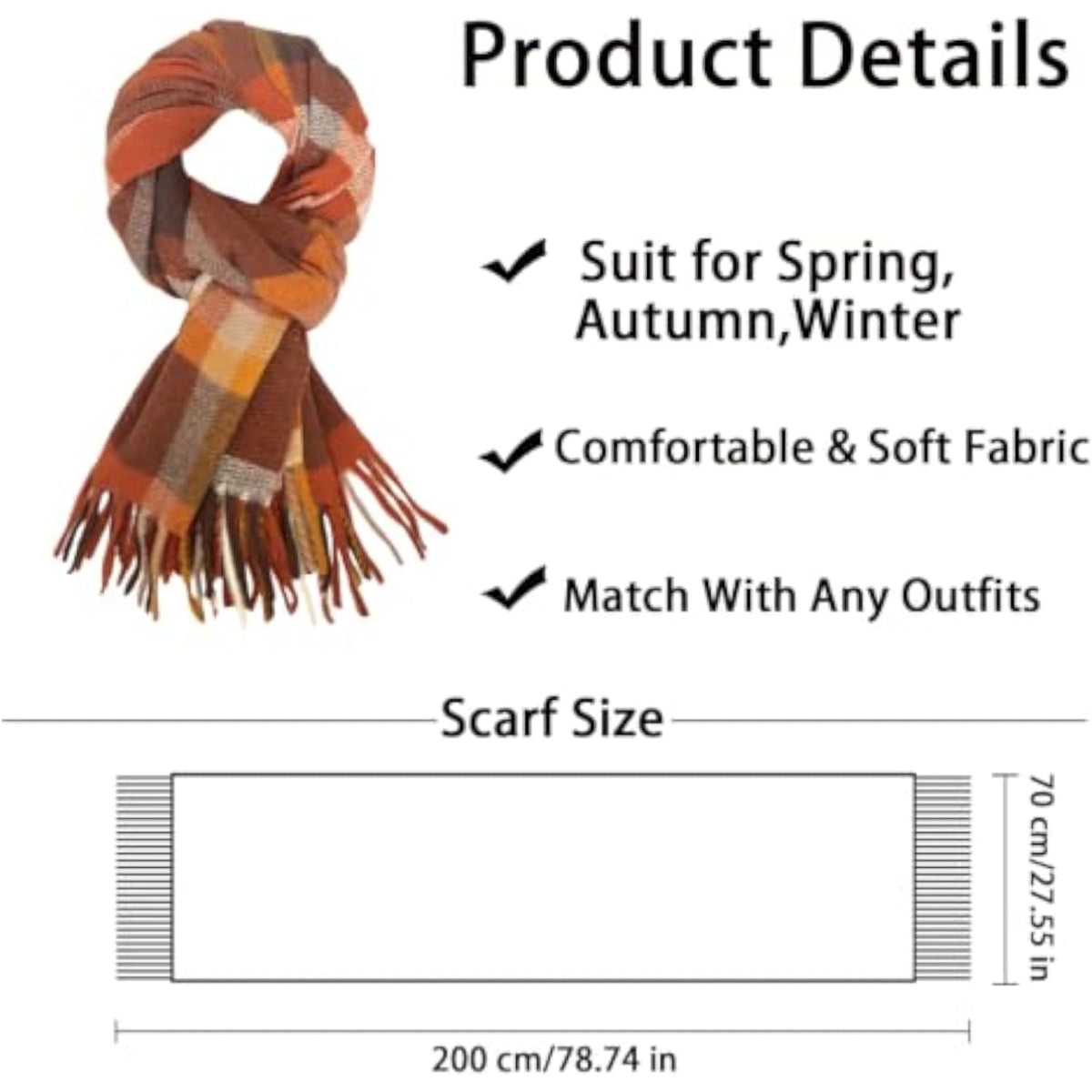TITAKING Winter Scarf for Women Plaid Blanket Scarf Warm Shawl Wraps Scarves Gifts