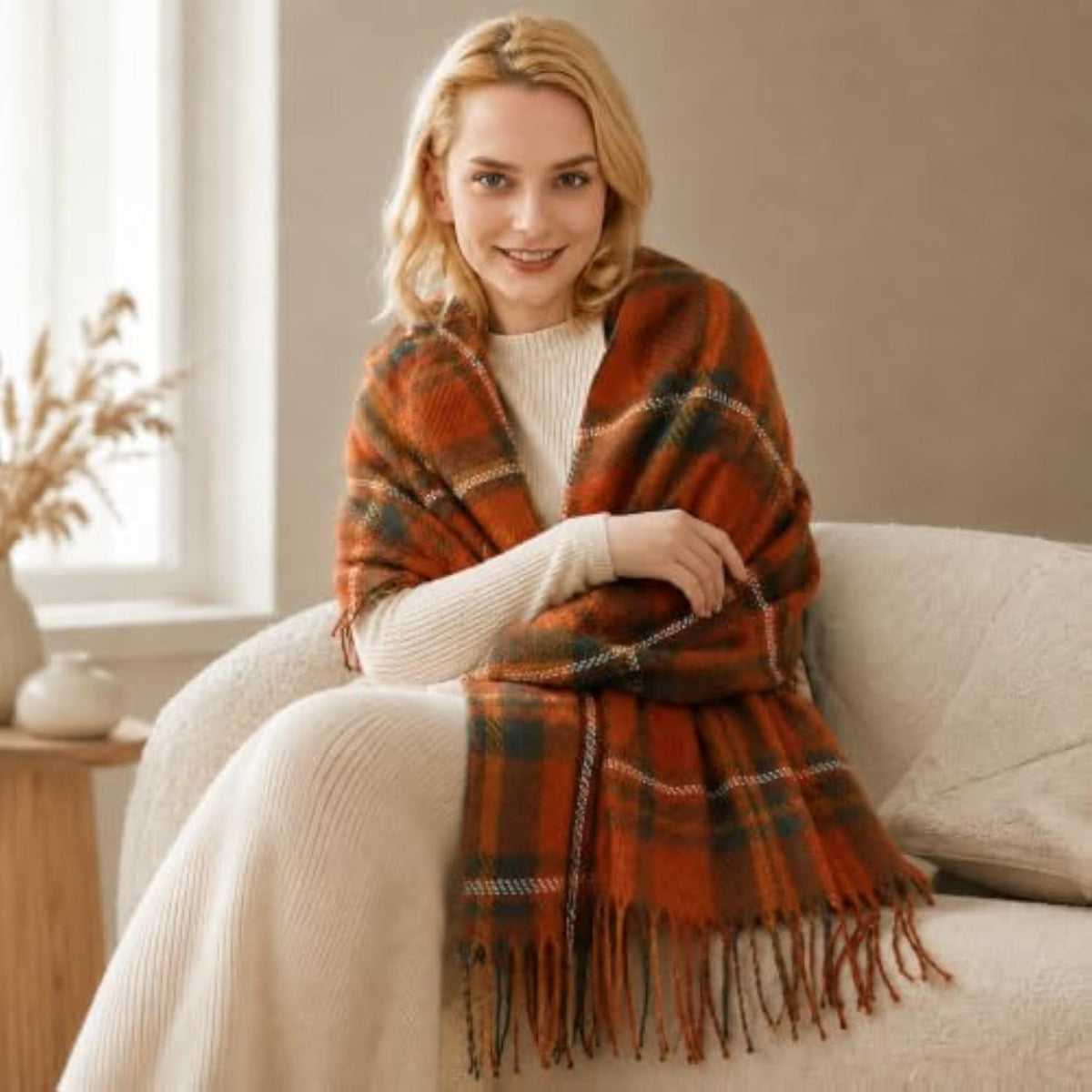 TITAKING Oversized Plaid Fall Winter Scarf