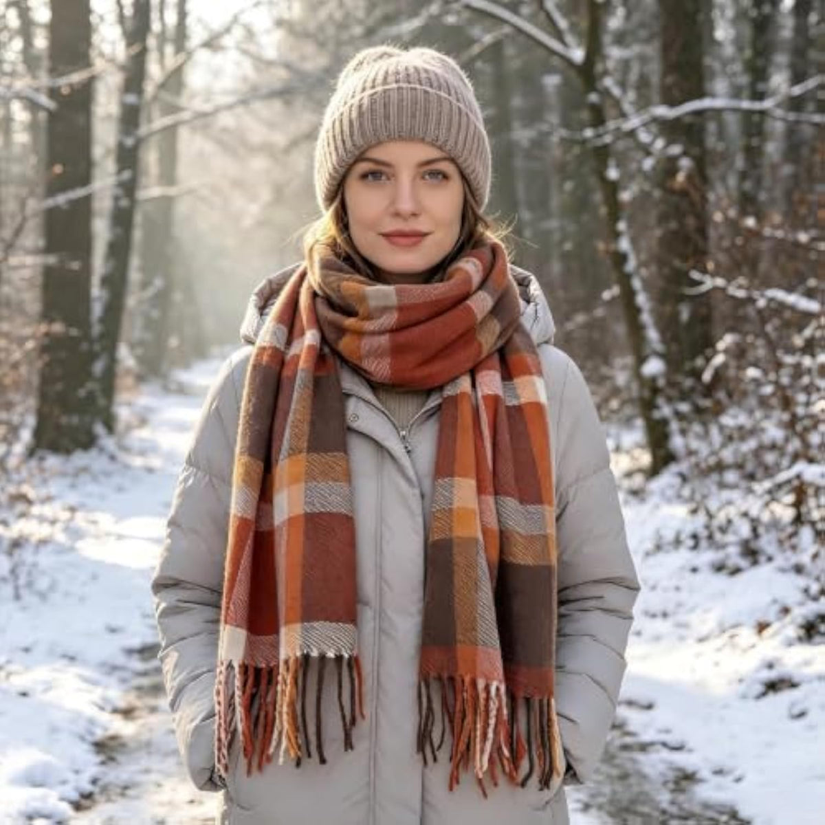 TITAKING Winter Scarf for Women Plaid Blanket Scarf Warm Shawl Wraps Scarves Gifts