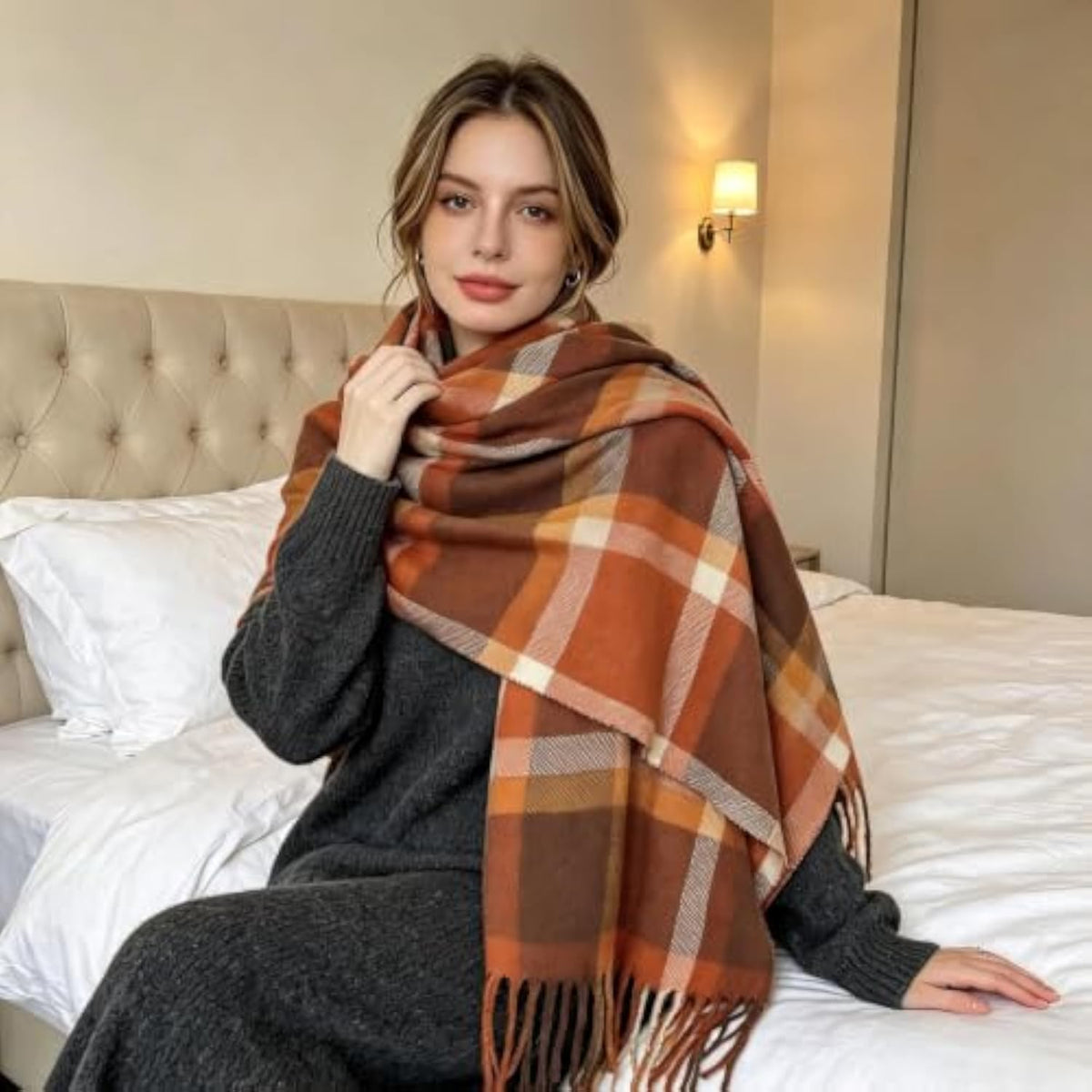 TITAKING Winter Scarf for Women Plaid Blanket Scarf Warm Shawl Wraps Scarves Gifts